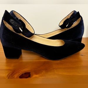 Navy Velvet low heel with ankle strap - Nine West